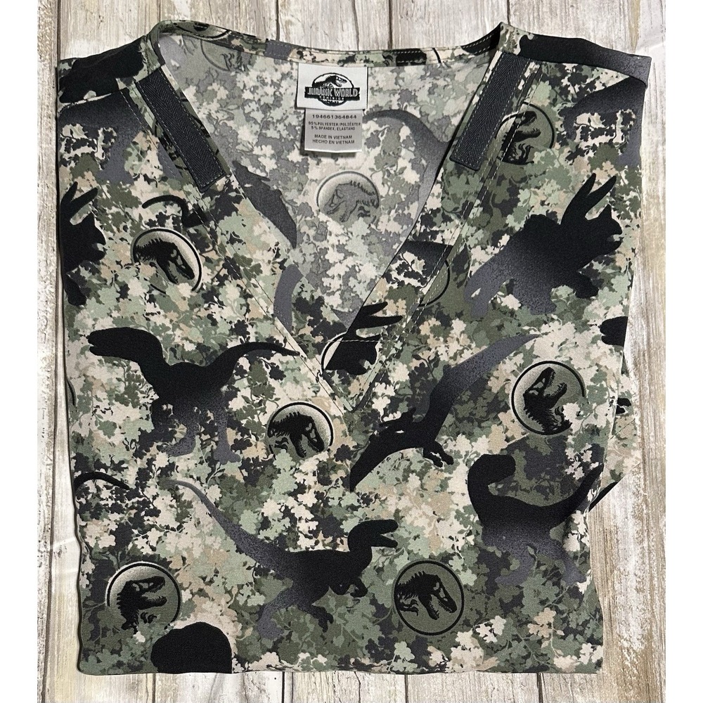 Jurassic World Cherokee Scrubs‎ Tooniforms Dinosaur Unisex  Small V-Neck Top NWT